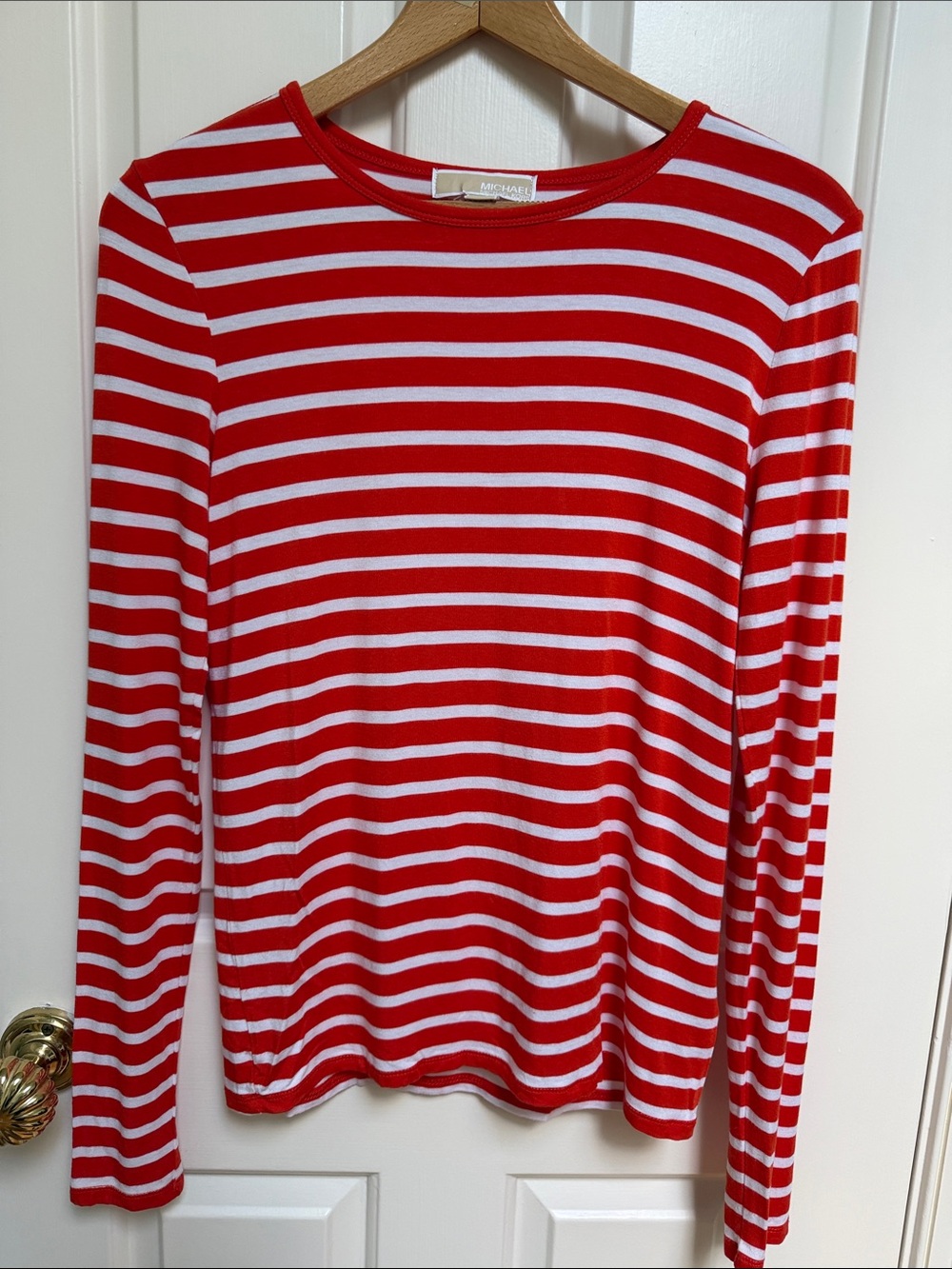 MICHAEL Michael Kors sz S Orange White Striped long sleeve lightweight top